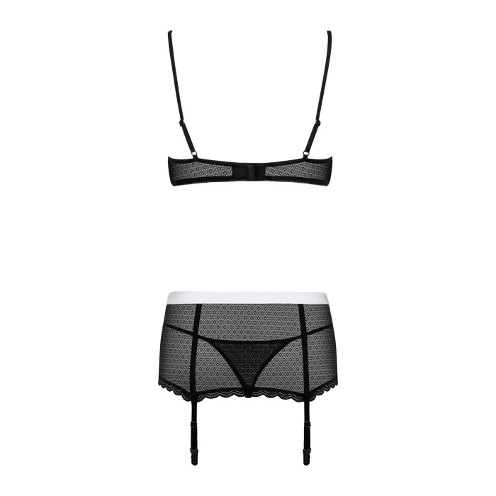 Еротичний костюм покоївки Obsessive Maidme set 5pcs L/XL, бюстгальтер, пояс з фартухом, панчохи, стр