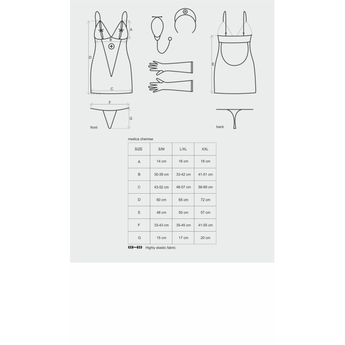 Еротичний мереживний костюм медсестри Obsessive Medica dress 5pcs costume L/XL, сорочка, рукавички,
