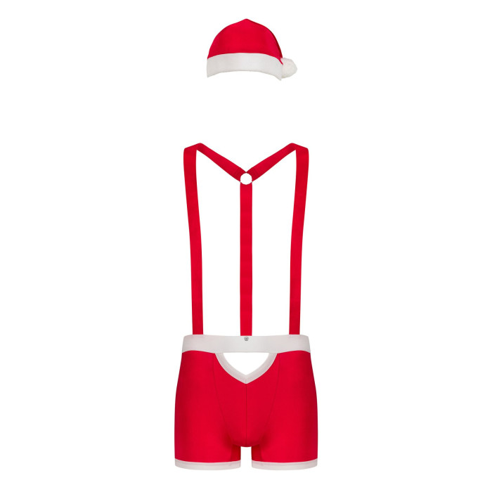 Чоловічий еротичний костюм Санта-Клауса Obsessive Mr Claus S/M, боксери на підтяжках, шапочка з помп