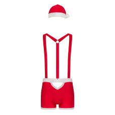 Чоловічий еротичний костюм Санта-Клауса Obsessive Mr Claus 2XL/3XL, боксери на підтяжках, шапочка з