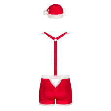 Чоловічий еротичний костюм Санта-Клауса Obsessive Mr Claus 2XL/3XL, боксери на підтяжках, шапочка з