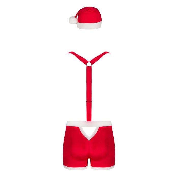 Чоловічий еротичний костюм Санта-Клауса Obsessive Mr Claus 2XL/3XL, боксери на підтяжках, шапочка з