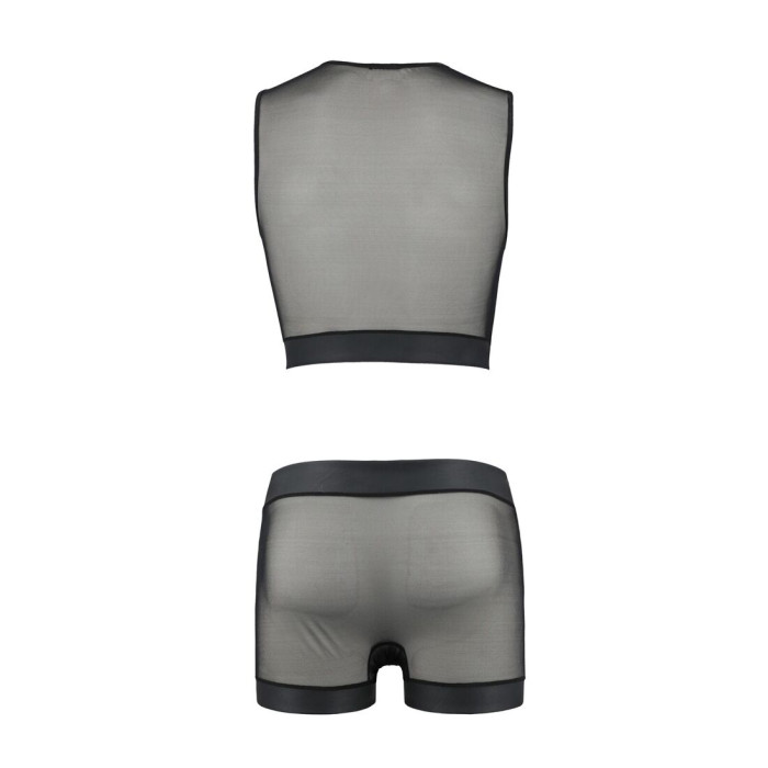 Комплект чоловічої білизни на шнурівці Passion 053 SET WILLIAM S/M Black, жилет, боксери