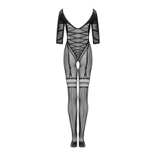 Сітчастий бодістокінг з імітацією підв’язок Obsessive Bodystocking G329 XL/XXL, black, з доступом