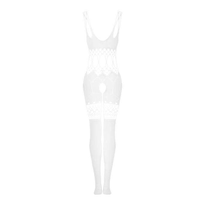 Сітчастий бодістокінг з імітацією топа та шортів Obsessive Bodystocking G330 S/M/L, white, з доступо
