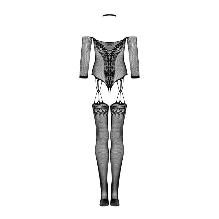 Нейлоновий бодістокінг з імітацією панчіх Obsessive Bodystocking G333 S/M/L, black, з доступом
