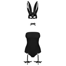 Еротичний костюм кролика Obsessive Bunny costume L/XL, black, боді, чокер, гартери, панчохи, маска