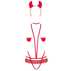 Еротичний костюм чортика зі стреп Obsessive Evilia teddy red L/XL