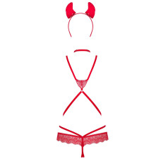 Еротичний костюм чортика зі стреп Obsessive Evilia teddy red L/XL