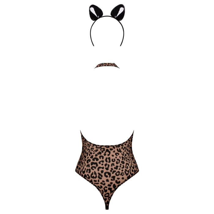 Еротичний костюм леопарда Obsessive Leocatia teddy L/XL, боді, обруч з вушками