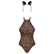 Еротичний костюм леопарда Obsessive Leocatia teddy XXL, боді, обруч з вушками