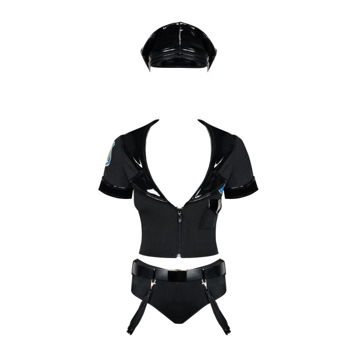 Еротичний костюм поліцейського Obsessive Police set S/M, black, топ, шорти, кепка, пояс, портупея
