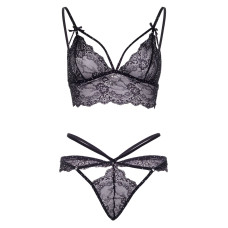 Еротичний комплект зі стрепами та стразами Leg Avenue Ready Or Not M Black, бра + стрінги