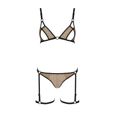 Еротичний комплект спідньої білизни Passion GABI SET S/M beige, трусики з гартерами
