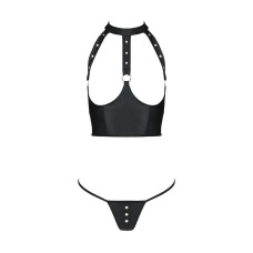 Комплект білизни з відкритими грудьми Passion GENEVIA SET WITH OPEN BRA S/M black, корсет, стрінги