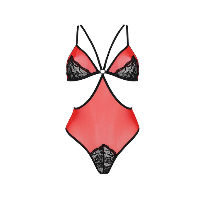 Напівпрозоре боді з мереживом Passion PEONIA BODY L/XL red