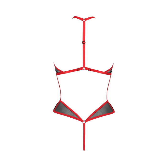 Сітчасте боді з мереживом на грудях Passion SATARA BODY S/M red