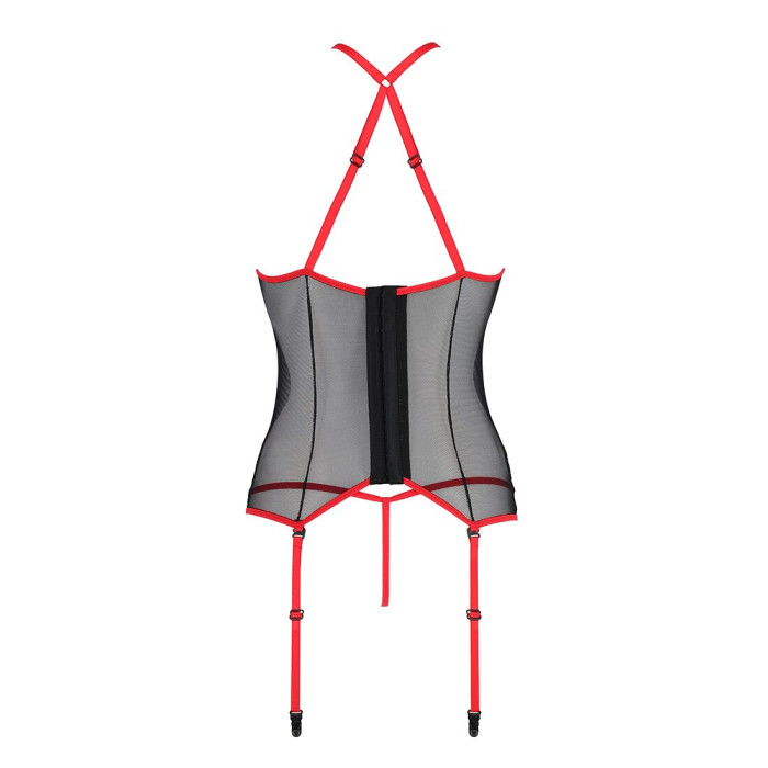Корсет з пажами Passion SATARA CORSET L/XL red, стрінги, мереживо, застібки спереду та ззаду