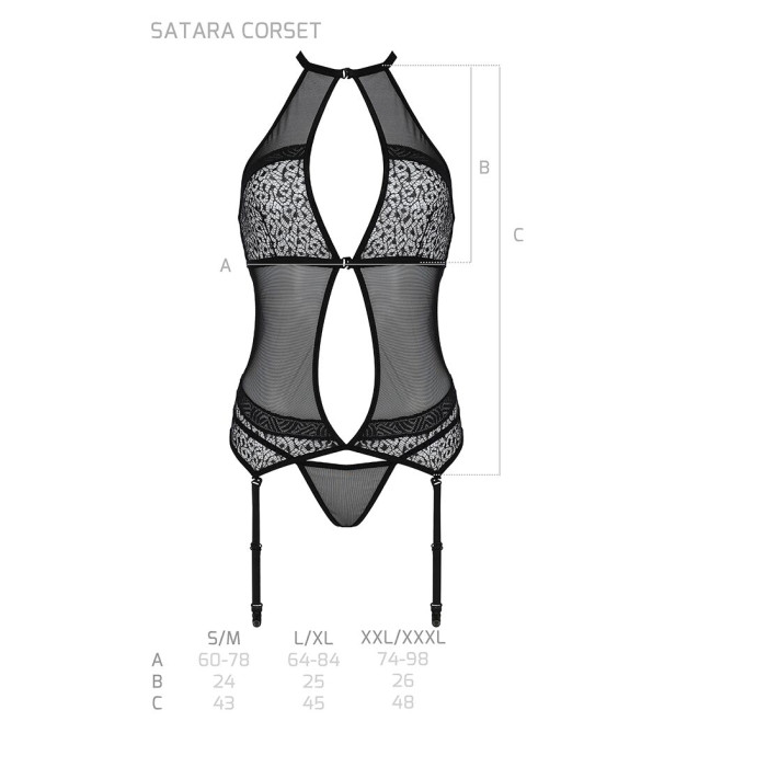 Корсет з пажами Passion SATARA CORSET L/XL red, стрінги, мереживо, застібки спереду та ззаду