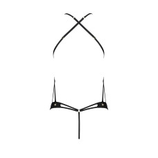Боді з відкритим доступом Passion TASMINA BODY L/XL black, екошкіра, шнурівки, ажурні мережива