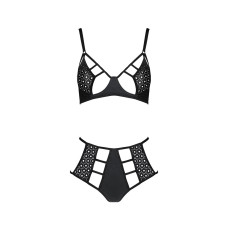 Комплект білизни Passion TASMINA SET S/M black, ліф, високі трусики з корсетом ззаду