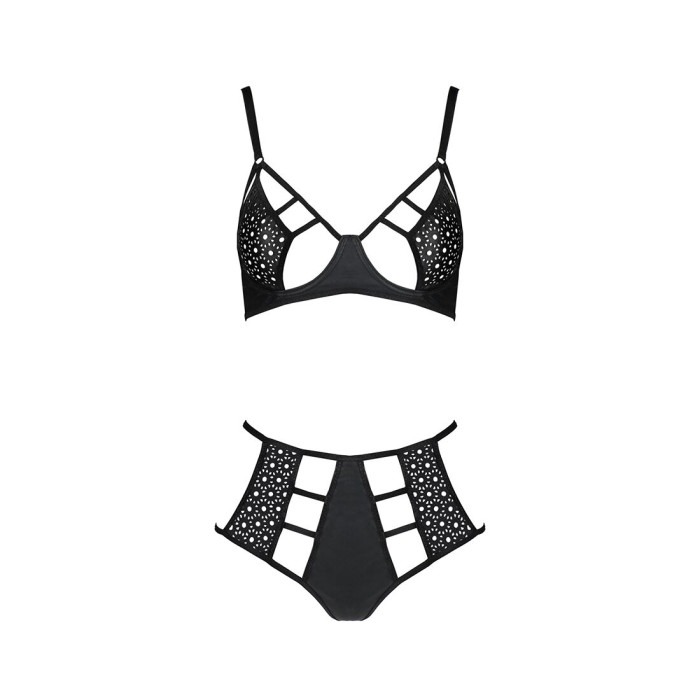 Комплект білизни Passion TASMINA SET XXL/XXXL black, ліф, високі трусики з корсетом ззаду