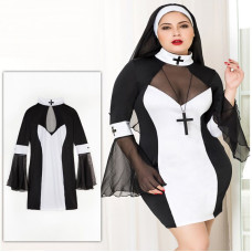 Еротичний костюм черниці JSY «Грішниця Лола» Plus Size Black, сукня, хрест, апостольник