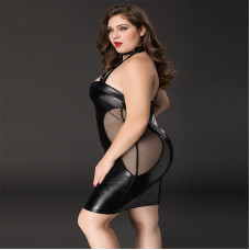 Еротична сукня JSY «Спокуслива Міла» Plus Size Black, прозорі вставки, стрепи, халтер