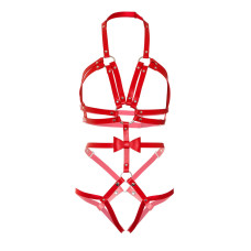 Портупея-тедді з ременів Leg Avenue Studded O-ring harness teddy S Red, екошкіра