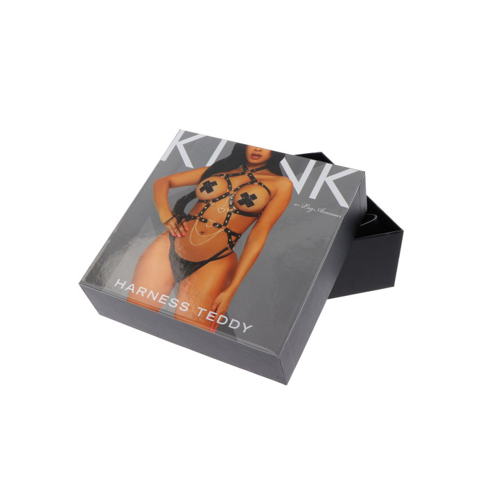 (SALE) Портупея-тедді з екошкіри Leg Avenue Heart ring harness teddy S, Black, підвіска-сердечко, ланцюги