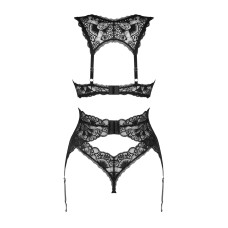Комплект білизни Obsessive Donna Dream 3-pcs set XS/S Black, бюстгальтер, стрінги, пояс для панчіх