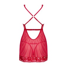 Прозора сорочка бебі-дол Obsessive Lacelove babydoll & thong M/L Red, мереживо, стрінги