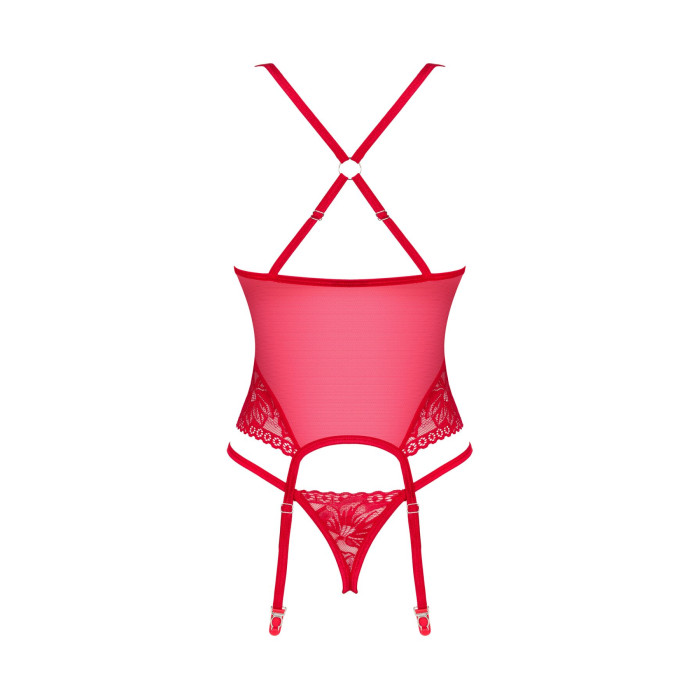 Прозорий корсет Obsessive Lacelove corset XS/S Red, мереживо, підв’язки для панчіх