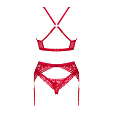 Комплект білизни Obsessive Lacelove cupless 3-pcs set XL/2XL Red, бюстгальтер, стрінги, пояс для панчіх