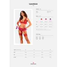 Комплект білизни Obsessive Lacelove cupless 3-pcs set XL/2XL Red, бюстгальтер, стрінги, пояс для панчіх