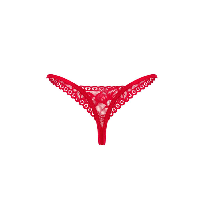 Мереживні стрінги Obsessive Lacelove thong XL/2XL Red, низька посадка