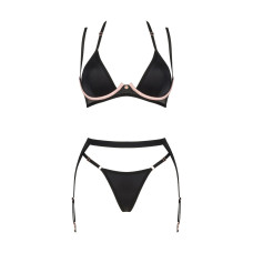 Комплект білизни Obsessive Selinne 3-pcs set XS/S Black, бюстгальтер, стрінги пояс для панчіх
