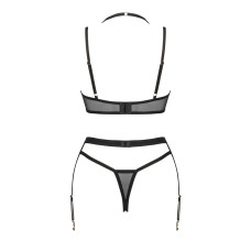 Комплект білизни Obsessive Selinne 3-pcs set M/L Black, бюстгальтер, стрінги пояс для панчіх