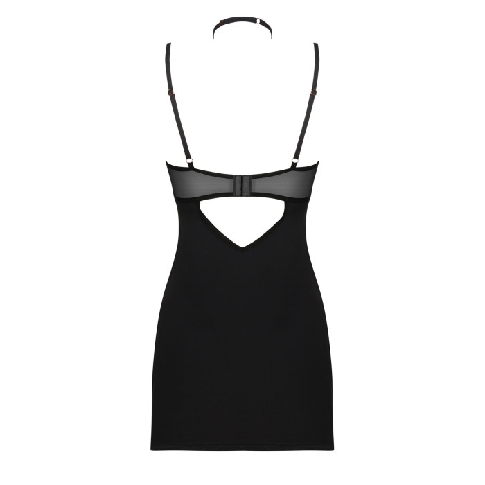 Сорочка Obsessive Selinne chemise & thong XS/S Black, стрінги, подвійні бретелі