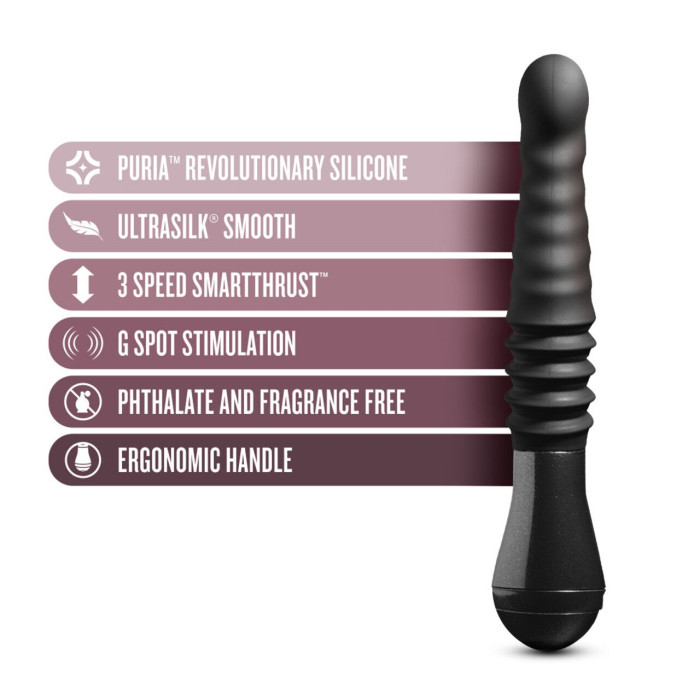 Пульсатор Blush Temptasia – Lazarus Thrusting Dildo – Black, ребристий стовбур, 3 швидкості