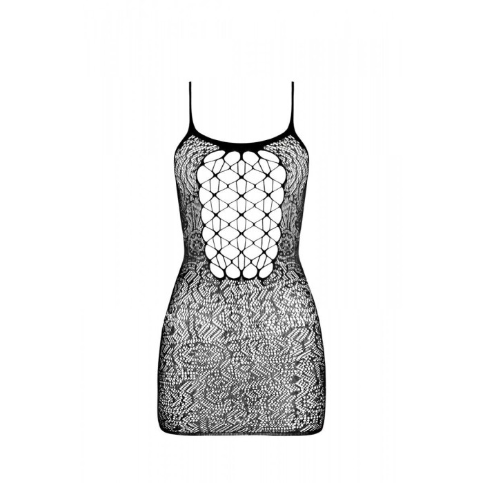 Ажурна мінісукня на тонких бретелях Passion BS096 One Size, black, плетіння на грудях
