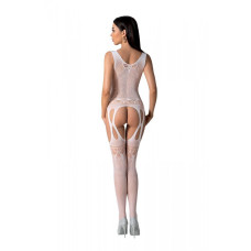 Бодістокінг з плетінням на грудях Passion BS099 One Size, white, відкритий доступ, імітація підв’язо