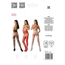 Еротичні колготки-бодістокінг з плетінням на стегнах Passion S030 One Size, black, квітковий візерун
