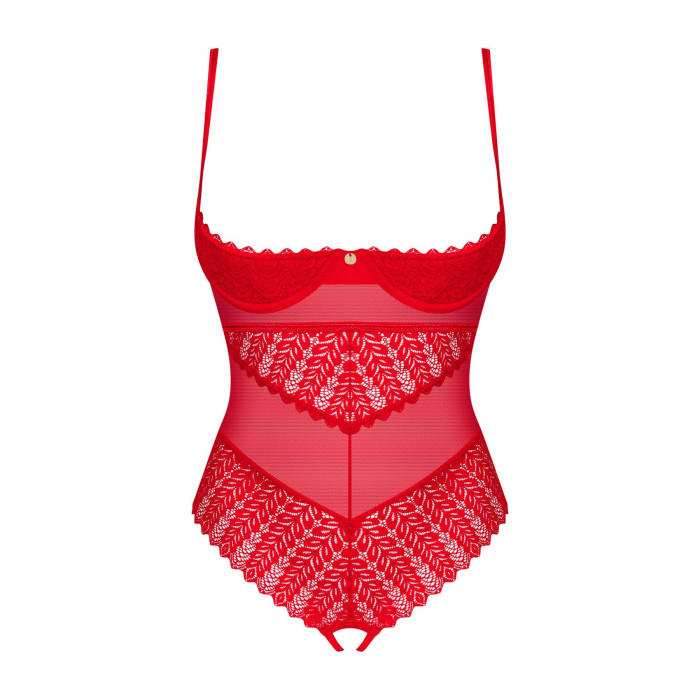 Боді з доступом Obsessive Ingridia crotchless teddy XS/S, червоне, відкриті груди