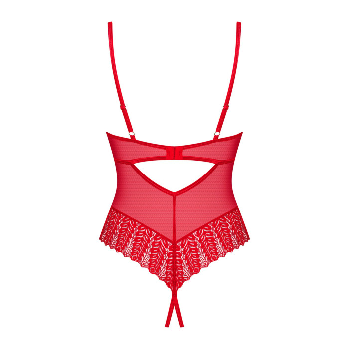 Боді з доступом Obsessive Ingridia crotchless teddy XL/2XL, червоне, відкриті груди