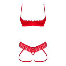 Комплект Obsessive Ingridia 2-pcs crotchless set XL/2XL, червоний, з доступом, відкриті груди