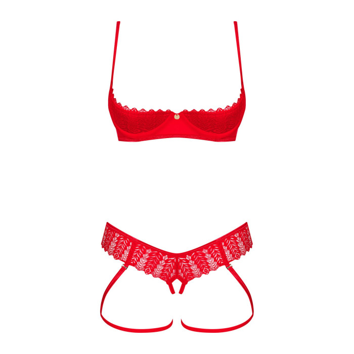 Комплект Obsessive Ingridia 2-pcs crotchless set XL/2XL, червоний, з доступом, відкриті груди