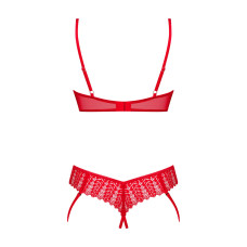 Комплект Obsessive Ingridia 2-pcs crotchless set XL/2XL, червоний, з доступом, відкриті груди