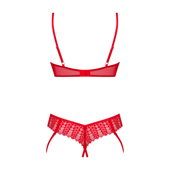 Комплект Obsessive Ingridia 2-pcs crotchless set XL/2XL, червоний, з доступом, відкриті груди