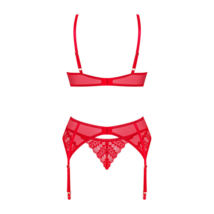 Комплект Obsessive Ingridia 3-pcs set XL/2XL, червоний, бюстгальтер, стрінги, пояс